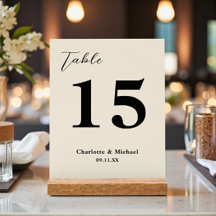 Numéro de table de mariage minimaliste blanc natur