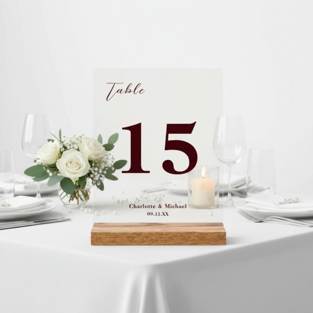 Numéro de table de mariage minimaliste bordeaux pr (Créateur téléchargé)