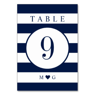 Numéro de table de mariage monogrammé à rayures na