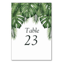 Numéro de table de mariage Monstera à verdure trop