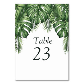 Numéro de table de mariage Monstera à verdure trop