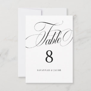 Numéro de table de mariage noir et blanc écriture