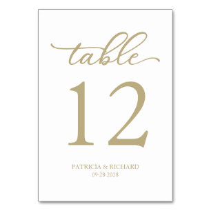 Numéro de table de mariage or et blanc écriture él
