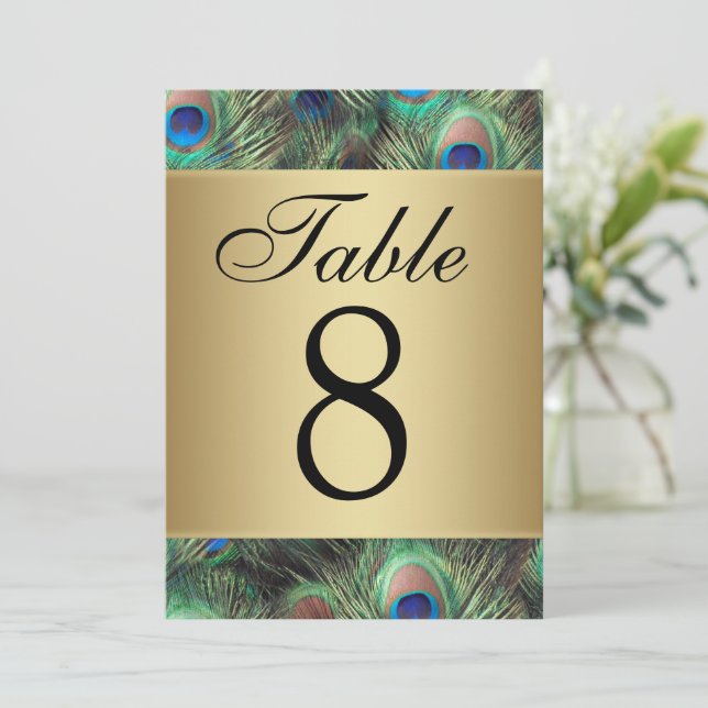 Numéro de table de mariage Plume de Paon Doré (Debout devant)