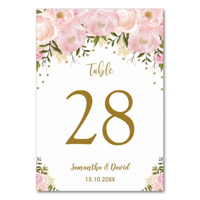 Numéro de table de mariage rose doré floral Blush (Par défaut)
