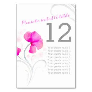 Numéro de table de mariage rose fleur sauvage aqua