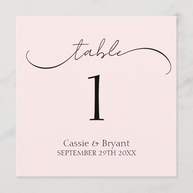 Numéro de table de Mariage rose pâle chic simple (Devant)