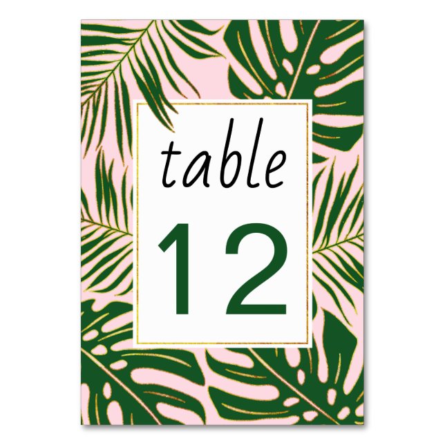 Numéro de table de mariage rose pâle des feuilles  (Dos)