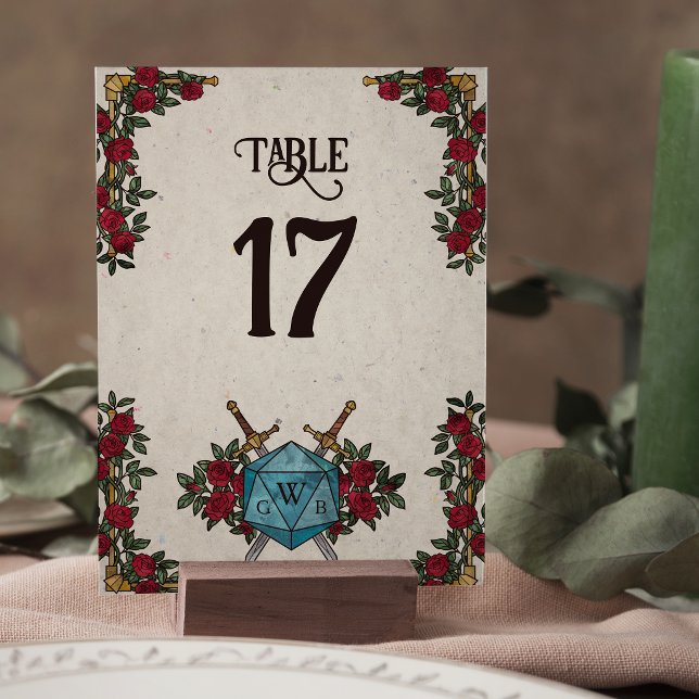 Numéro de table de mariage RPG Roses Monogramme D2 (Créateur téléchargé)