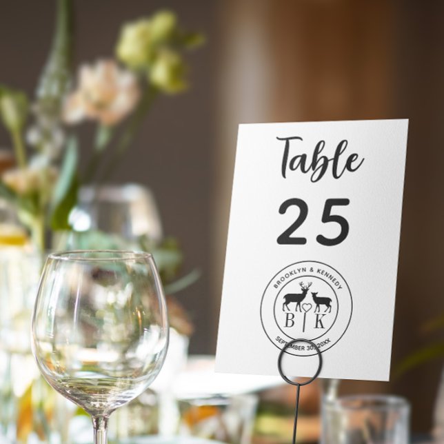 Numéro de table de mariage rustique Monogram Deer (Créateur téléchargé)