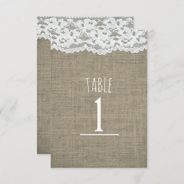 Numéro de table de mariage rustique simple en toil (Devant / Derrière)