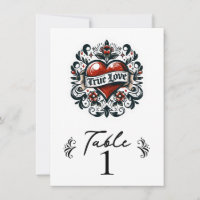 Numéro de table de mariage tatouage coeur d'amour