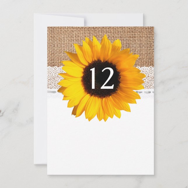 Numéro de table de mariage tournesol Chic Rustique (Devant)