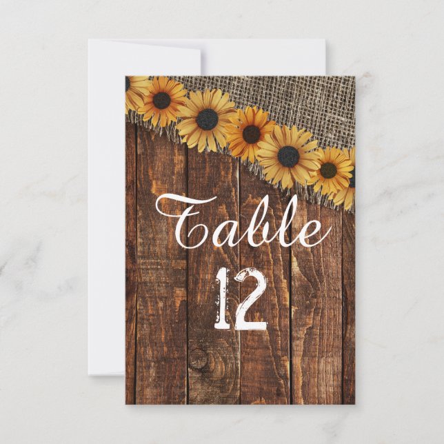 Numéro de table de mariage tournesol toile de jute (Devant)