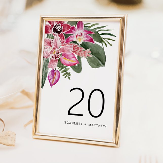 Numéro de table de mariage tropical (Floral Tropical Wedding Table Number by Painted Paperie
)