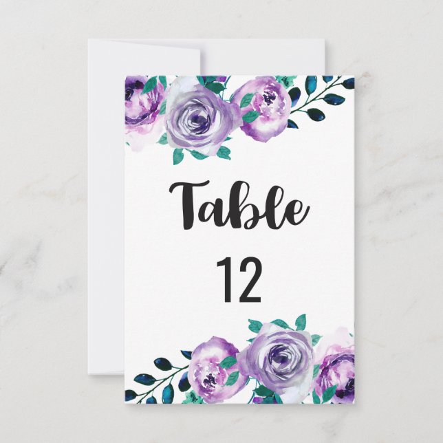 Numéro de table de mariage vert d'eau et violet Pl (Devant)
