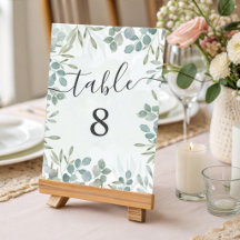 Numéro de table de mariage vert sauge eucalyptus