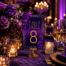 Numéro de table de mariage violet lumineux chic