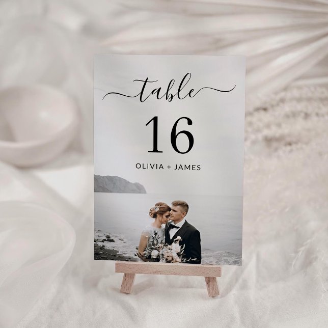 Numéro de table de photo de mariage de calligraphi (Modern Calligraphy Wedding Photo Table Number)
