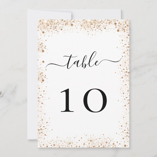 Numéro de table de poussières mariage blanc or (Devant)