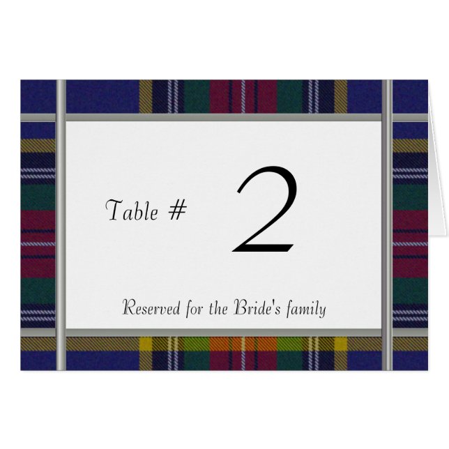 Numéro de table de réception de mariage MacBeth Pl (Devant Horizontal)