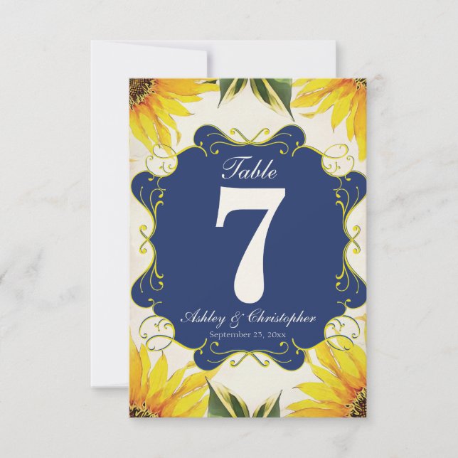 Numéro de table de réception de mariage Tournesol  (Devant)