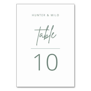 Numéro de table de script simple Carte de réceptio