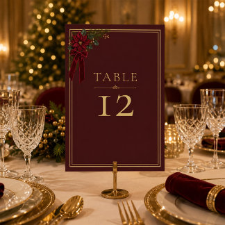 Numéro de table de vacances Poinsettia Bourgogne