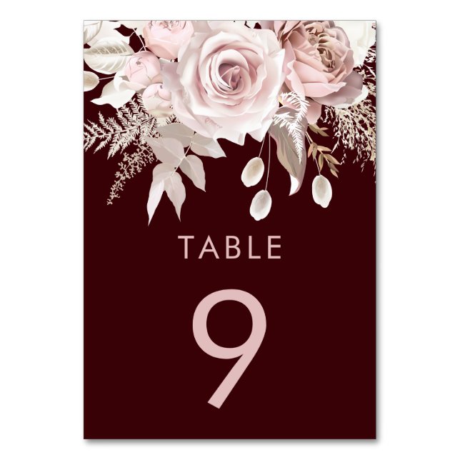 Numéro De Table Deep Burgundy & Blush Floral Wedding Reception (Par défaut)