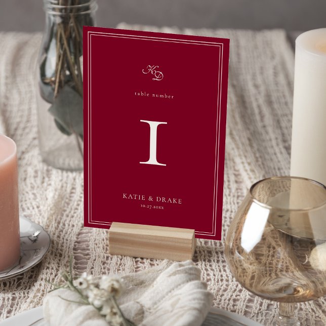 Numéro De Table Deep Burgundy Script Wedding (Créateur téléchargé)