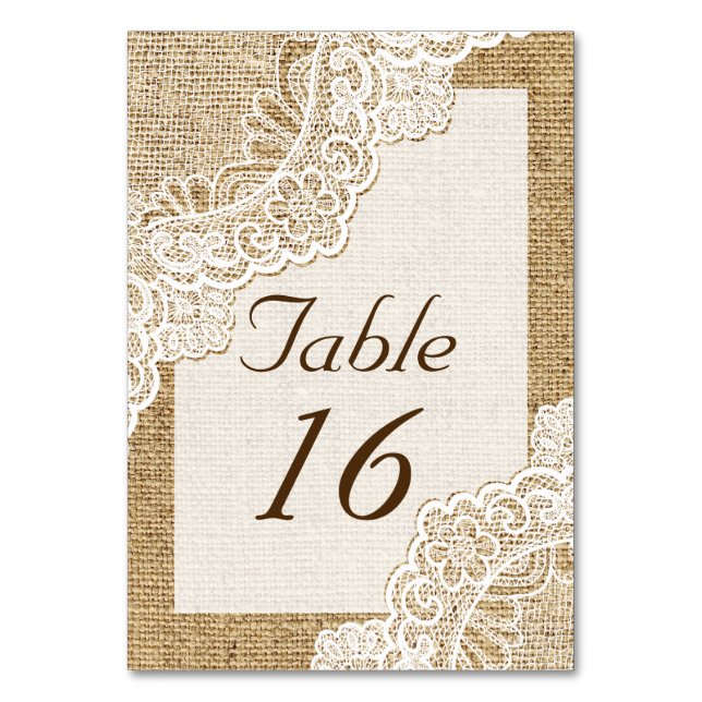 Numéro De Table Dentelle blanche rustique sur burlap mariage numér (Par défaut)