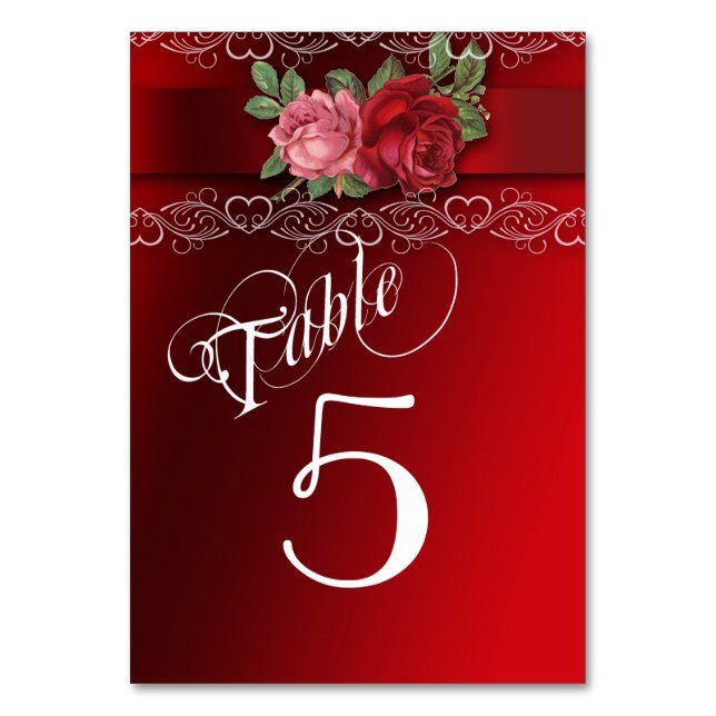Numéro De Table Dentelle élégante, Roses rouges et roses, (Par défaut)