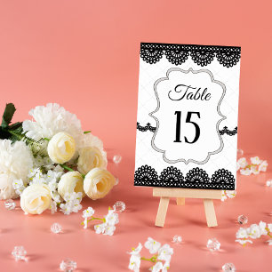 Numéro De Table Dentelle noire sur mariage blanc personnalisé
