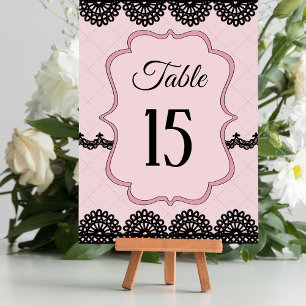 Numéro De Table Dentelle noire sur Soft Pink Mariage personnalisé