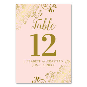Numéro De Table Dentelle rose et or noir Elégant Mariage de frilly
