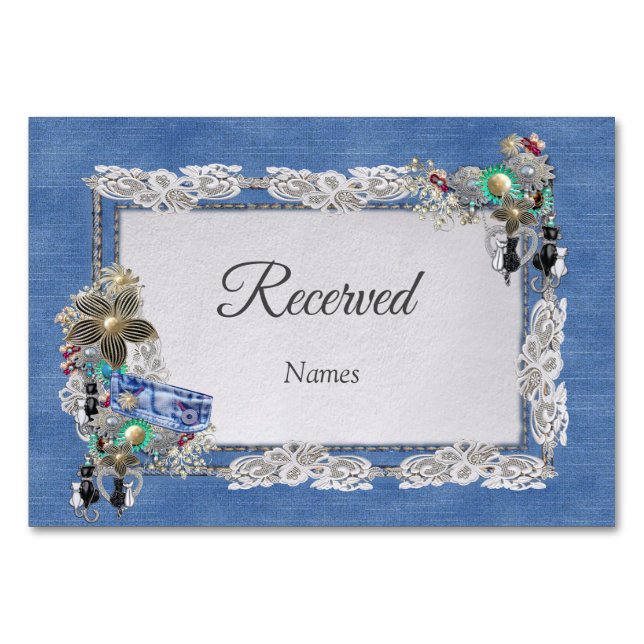 Numéro De Table Dentelle texturée Denim et bijoux costume (Devant)