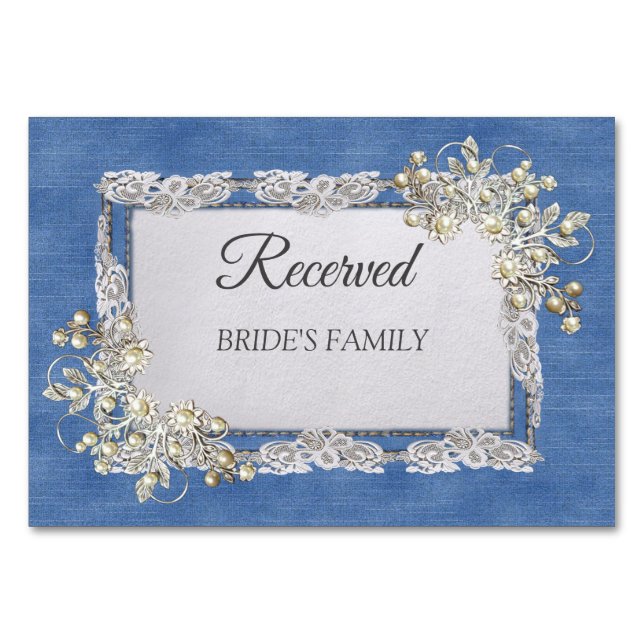 Numéro De Table Dentelles et perles texturées Denim (Devant)