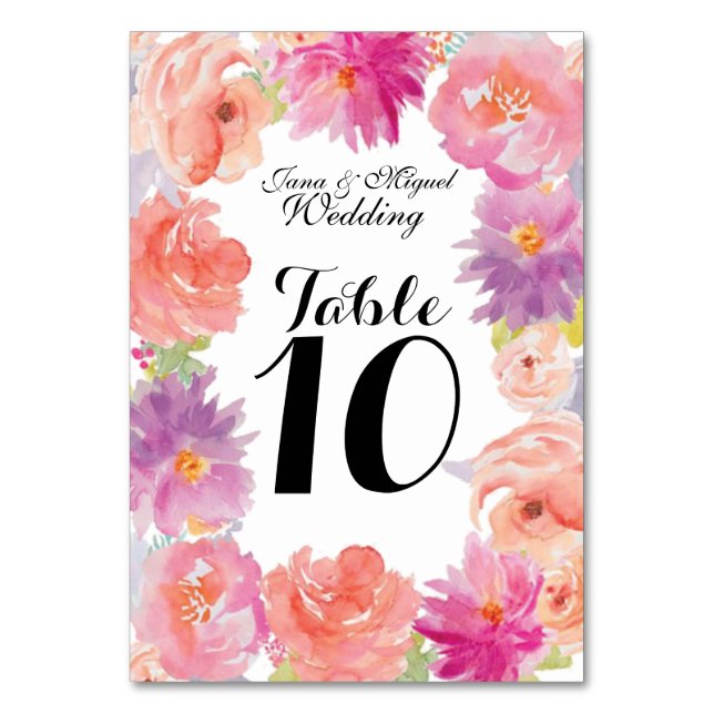 Numéro De Table Design floral aquarelle (Dos)