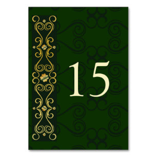 Numéro De Table Design irlandais Elegant or foncé Mariage vert fon