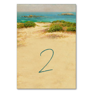 Numéro De Table Destination de mariage côtier plage aquarelle