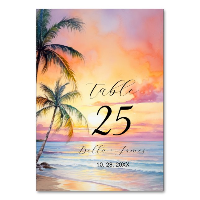 Numéro De Table Destination Sunset Beach Wedding (Dos)