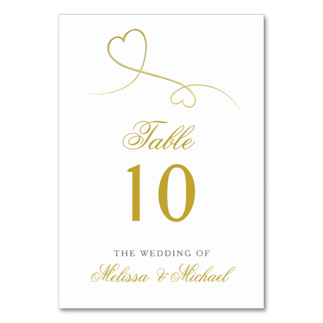 Numéro De Table Deux Coeurs Or Élégants | Mariage personnalisé (Par défaut)