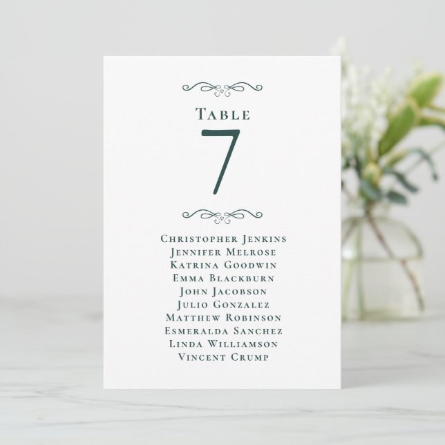 Numéro de table d'hôtes mariage Emerald Green (Debout devant)