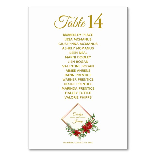 Numéro De Table Diamod & Poinsettias Noël Inspiré Mariage (Par défaut)