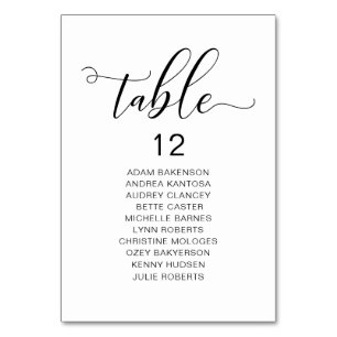 Numéro De Table Dîner De Mariage Élégant, Table D'Assise Des Invit