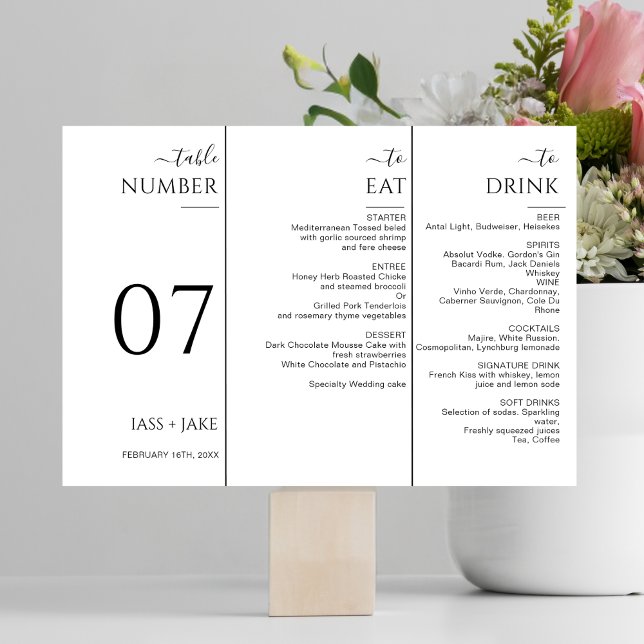 Numéro De Table Dîner Mariage moderne Menu Mariage Party Tri-fold (Créateur téléchargé)