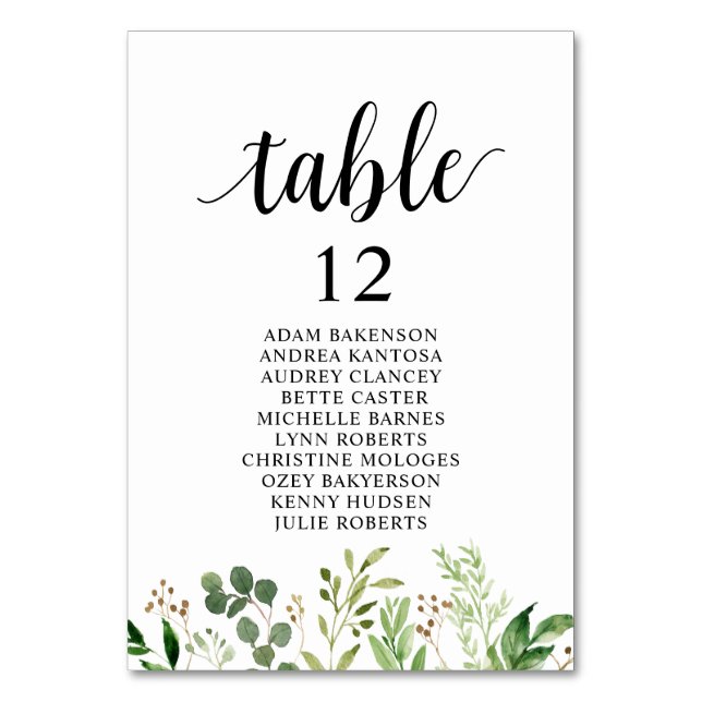 Numéro De Table Dîner mariage, Places de verdure (Par défaut)