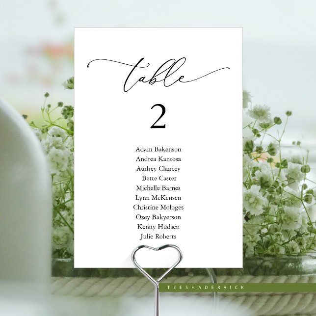 Numéro De Table Dîner mariage, Tableau des places modernes N (Modern Romantic Wedding Dinner, Guest Seating Chart Card, Table Number in Black and White Themed)