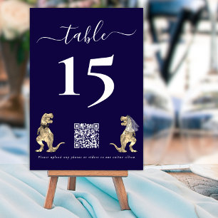 Numéro De Table Dinosaur Mariage Navy Blue QR Code pour les photos