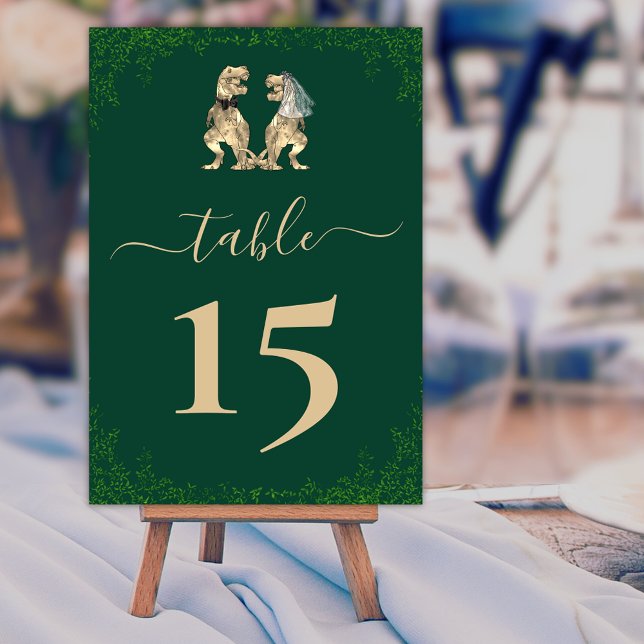 Numéro De Table Dinosaur thème Mariage Vert (Dinosaur wedding foliage dark green custom table number card Watercolor eucalyptus foliage elegant )